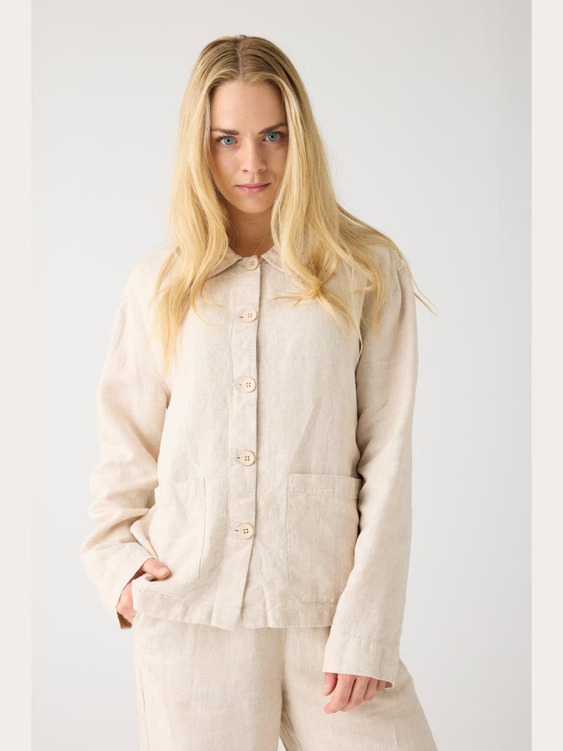 KnowledgeCotton Apparel - WMN Regular linen overshirt - GOTS/Vegan Overshirts 1449 Yarndyed - Light feather gray