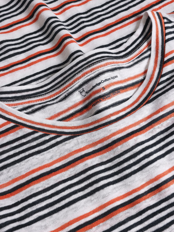 KnowledgeCotton Apparel - WMN Regular linen stripe t-shirt - GOTS/Vegan T-shirts 8020 White stripe