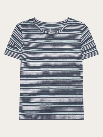 KnowledgeCotton Apparel - WMN Regular linen stripe t-shirt - GOTS/Vegan T-shirts 8021 Blue stripe