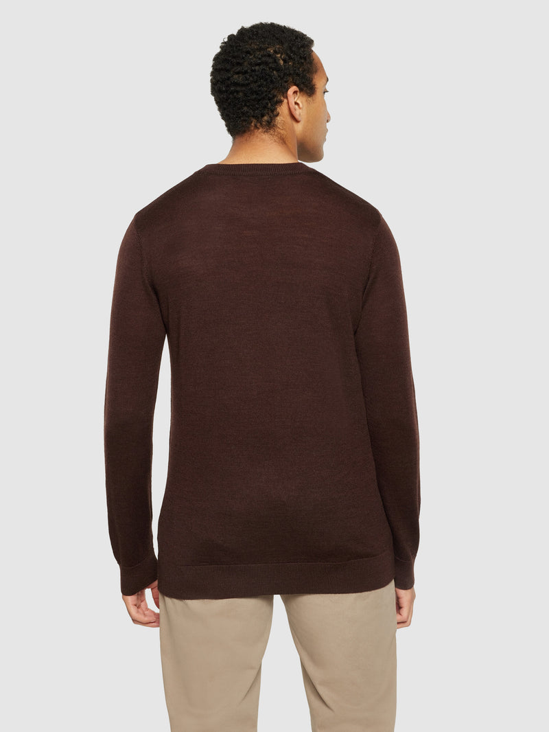 KnowledgeCotton Apparel - MEN Regular merino knit crew neck - RWS Knits 1243 Demitasse (brown)