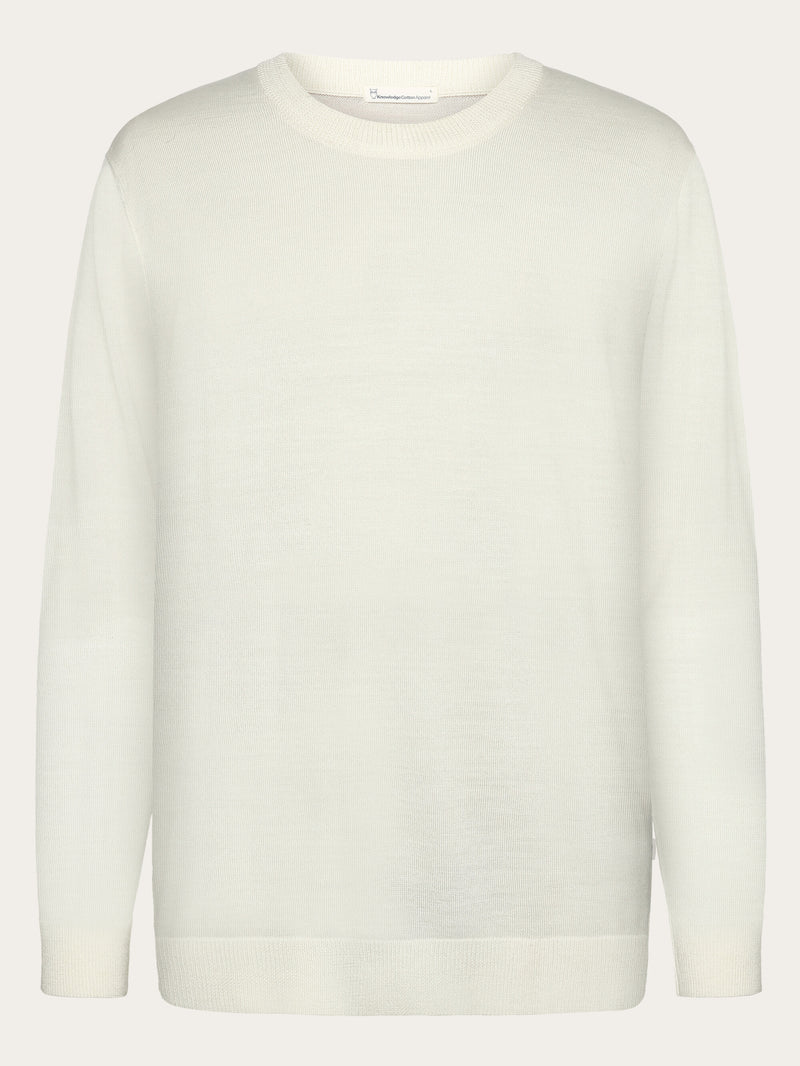 KnowledgeCotton Apparel - MEN Regular merino knit crew neck - RWS Knits 1387 Egret