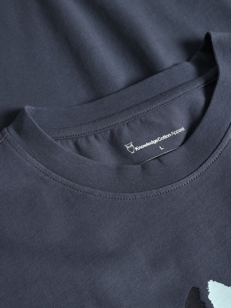 KnowledgeCotton Apparel - MEN Regular short sleeve heavy single t-shirt - Regenerative Organic Certified™ - GOTS/Vegan T-shirts 1226 Vintage Indigo