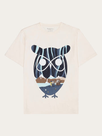 KnowledgeCotton Apparel - MEN Regular single jersey seagrass owl printed t-shirt - Regenerative Organic Certified™ - GOTS T-shirts 1387 Egret