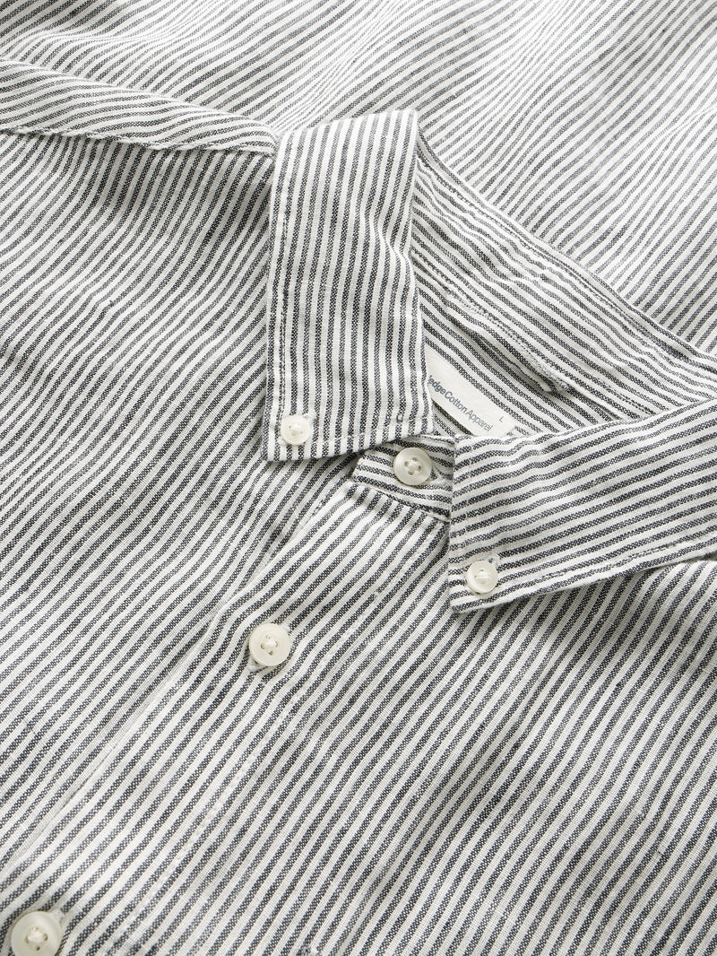 KnowledgeCotton Apparel - MEN Regular striped linen shirt - GOTS/Vegan Shirts 1001 Total Eclipse