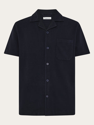 KnowledgeCotton Apparel - MEN Relaxed bouclé short sleeve shirt Shirts 1412 Night Sky