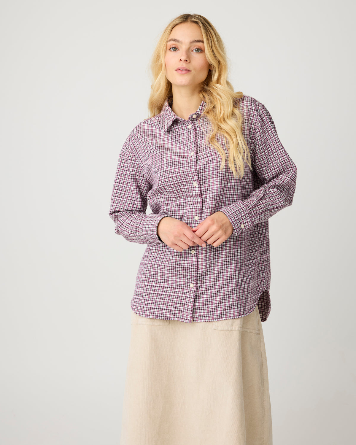 KnowledgeCotton Apparel - WMN Relaxed check shirt Shirts 7028 Pink check