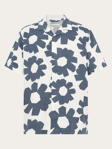 KnowledgeCotton Apparel - MEN Relaxed linen-mix print short sleeve shirt Shirts 9921 Blue