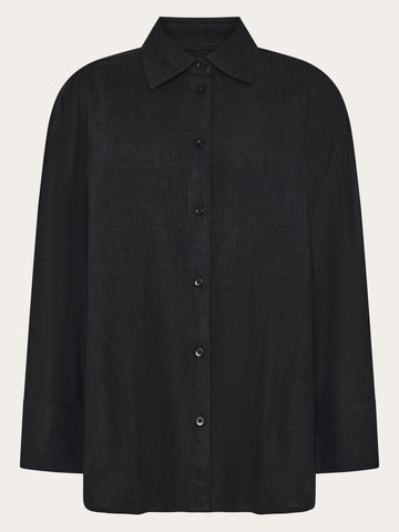KnowledgeCotton Apparel - WMN Relaxed linen-mix shirt Shirts 1300 Black Jet