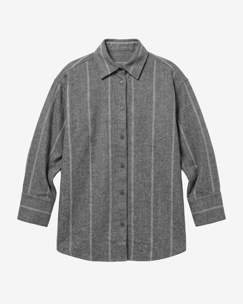 KnowledgeCotton Apparel - WMN Relaxed wool stripe shirt Shirts 8031 Grey stripe