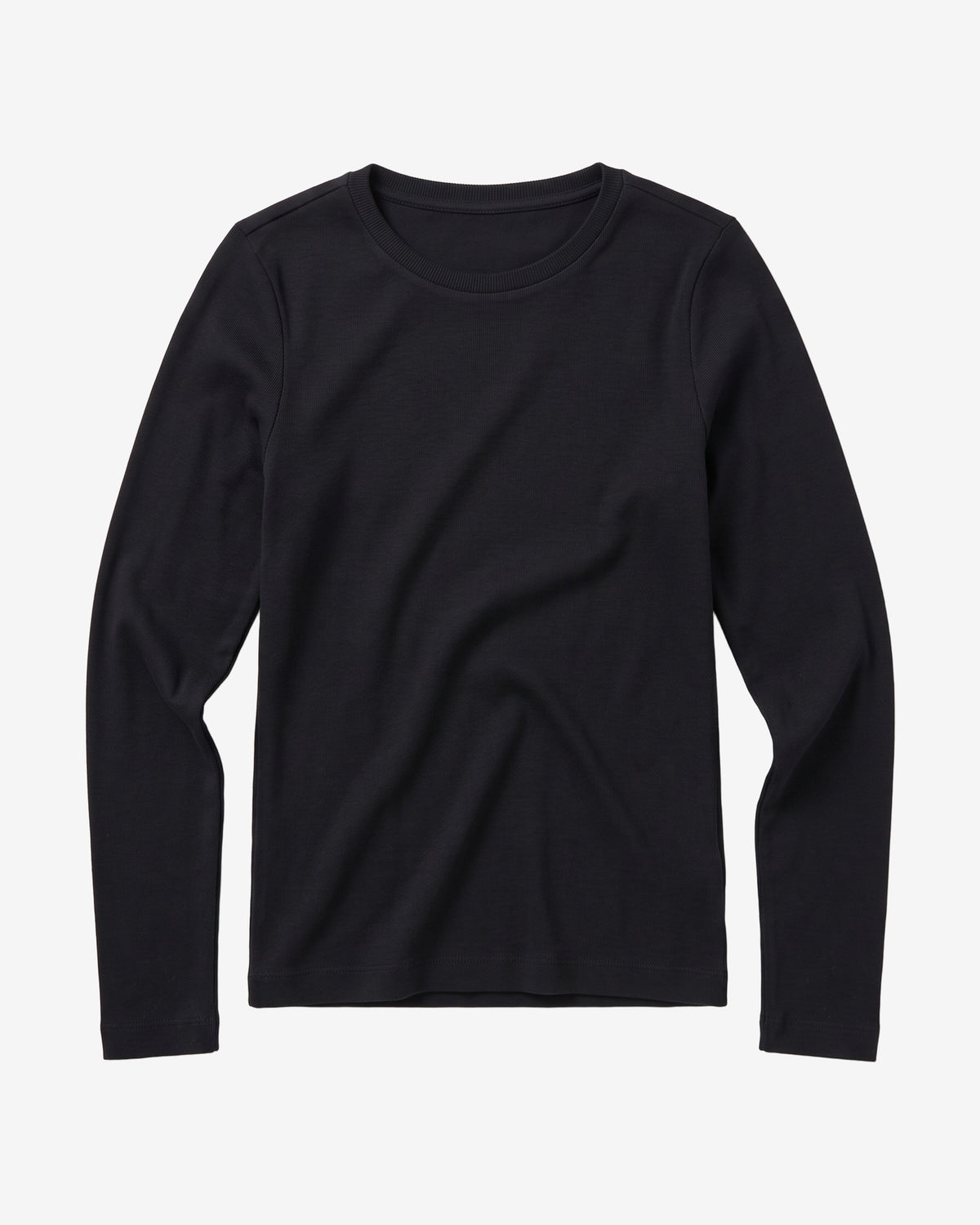 KnowledgeCotton Apparel - WMN Rib Scoop neck long sleeved Long Sleeves 1300 Black Jet