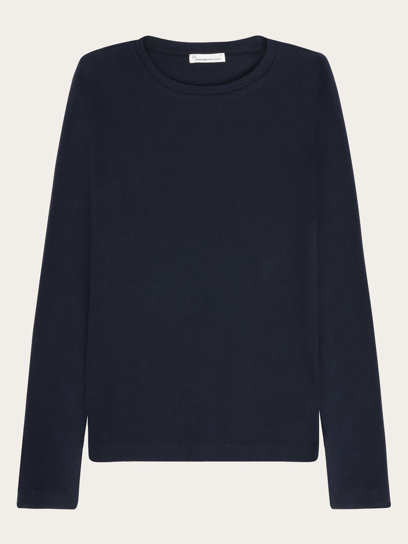 KnowledgeCotton Apparel - WMN Rib Scoop neck long sleeved Long Sleeves 1412 Night Sky