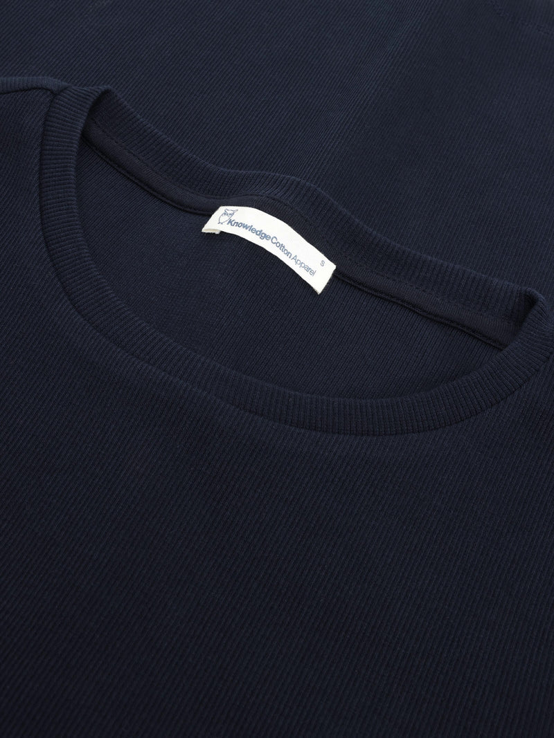 KnowledgeCotton Apparel - WMN Rib Scoop neck long sleeved Long Sleeves 1412 Night Sky