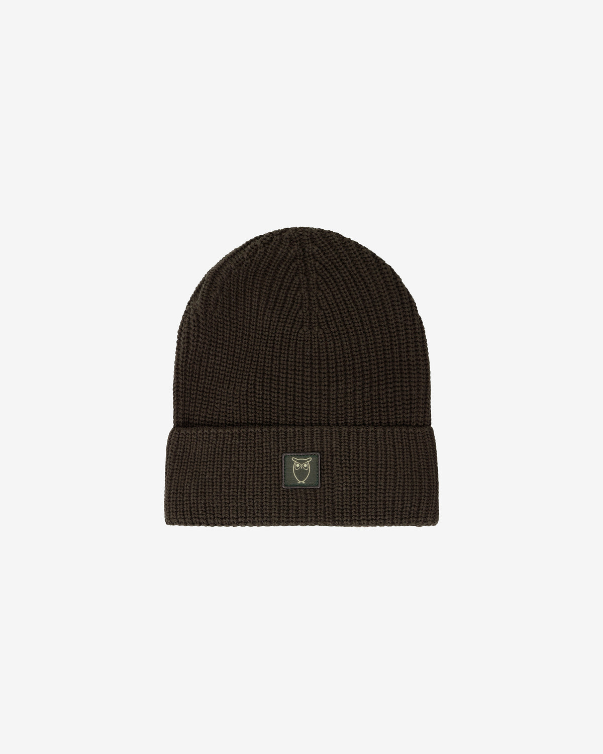 KnowledgeCotton Apparel - UNI Rib badge beanie Hats 1090 Forest Night