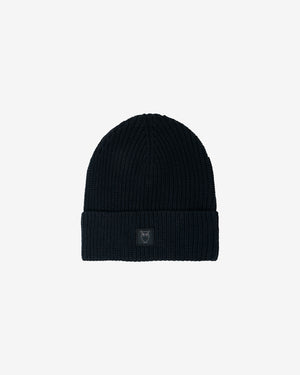 KnowledgeCotton Apparel - UNI Rib badge beanie Hats 1300 Black Jet