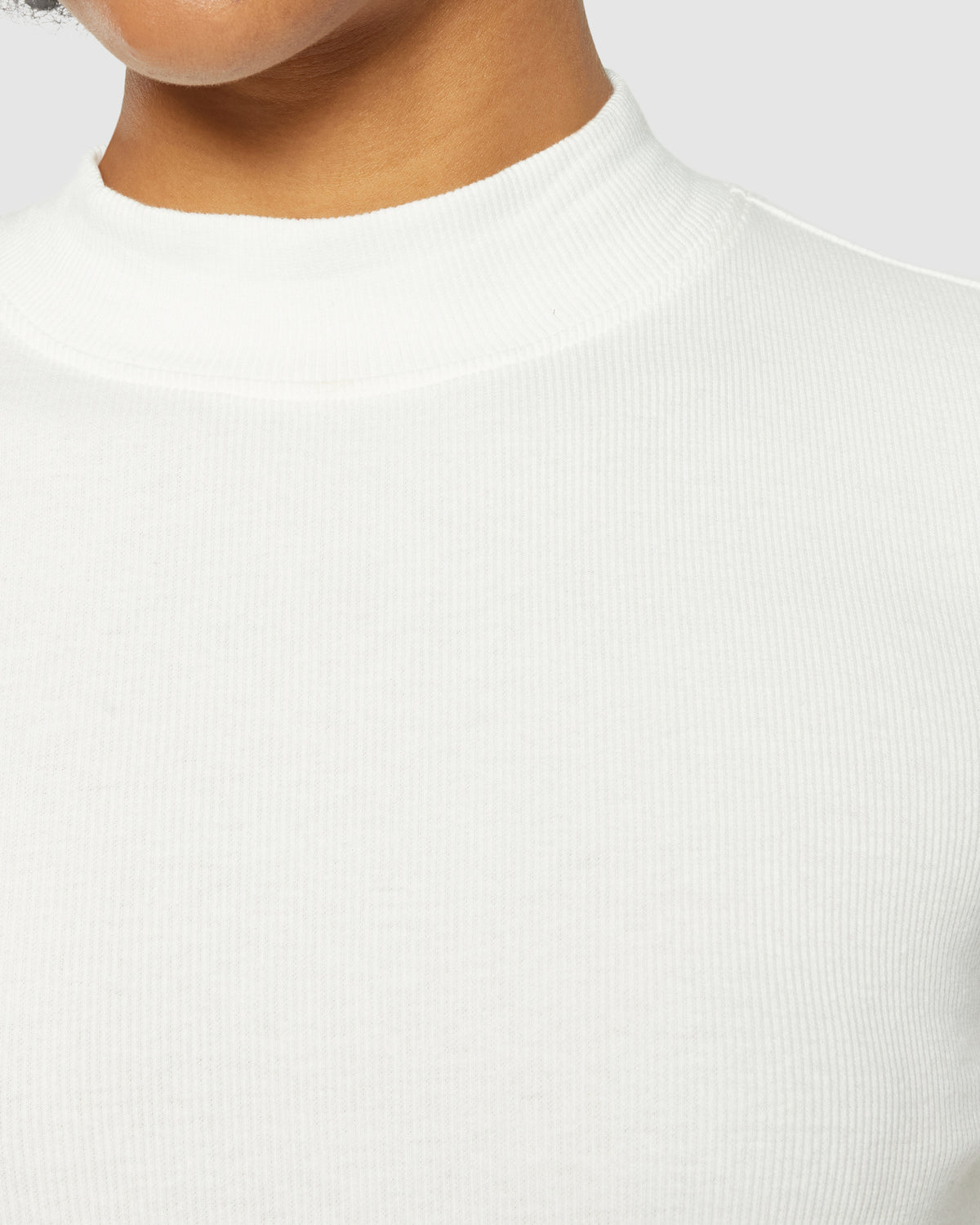 KnowledgeCotton Apparel - WMN Rib high neck LS Long Sleeves 1007 Star White