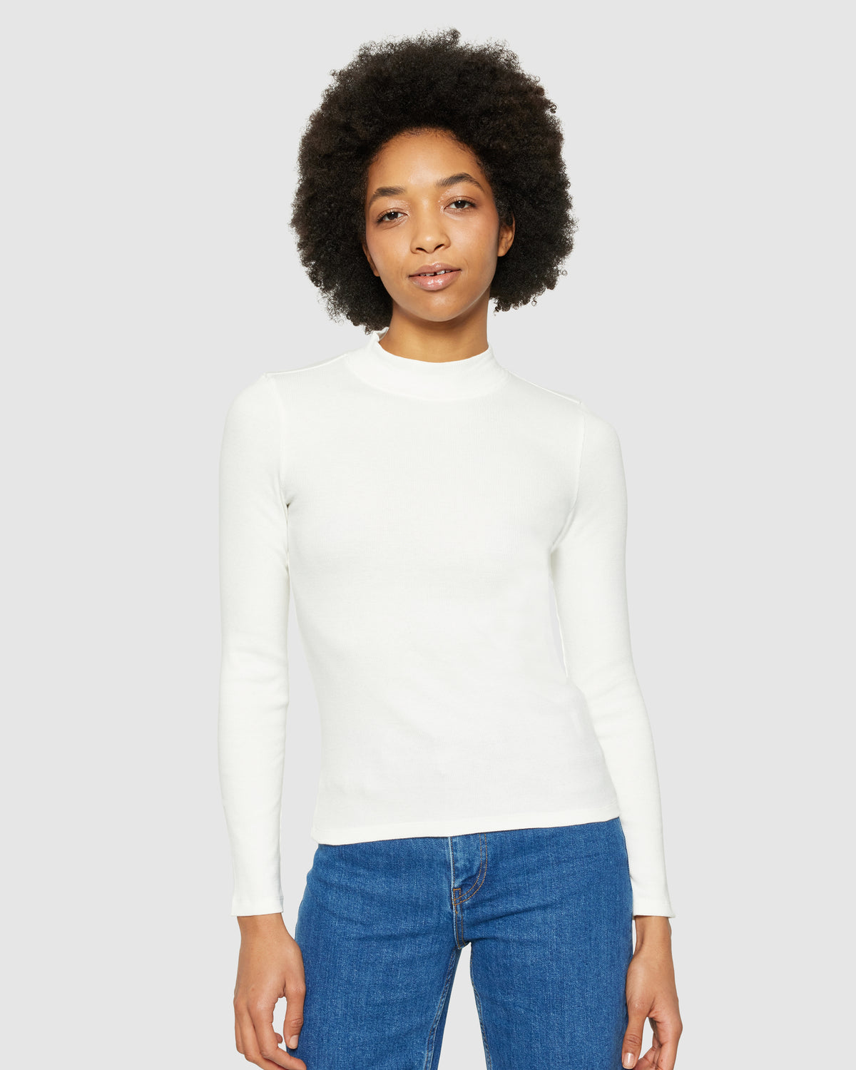 KnowledgeCotton Apparel - WMN Rib high neck LS Long Sleeves 1007 Star White