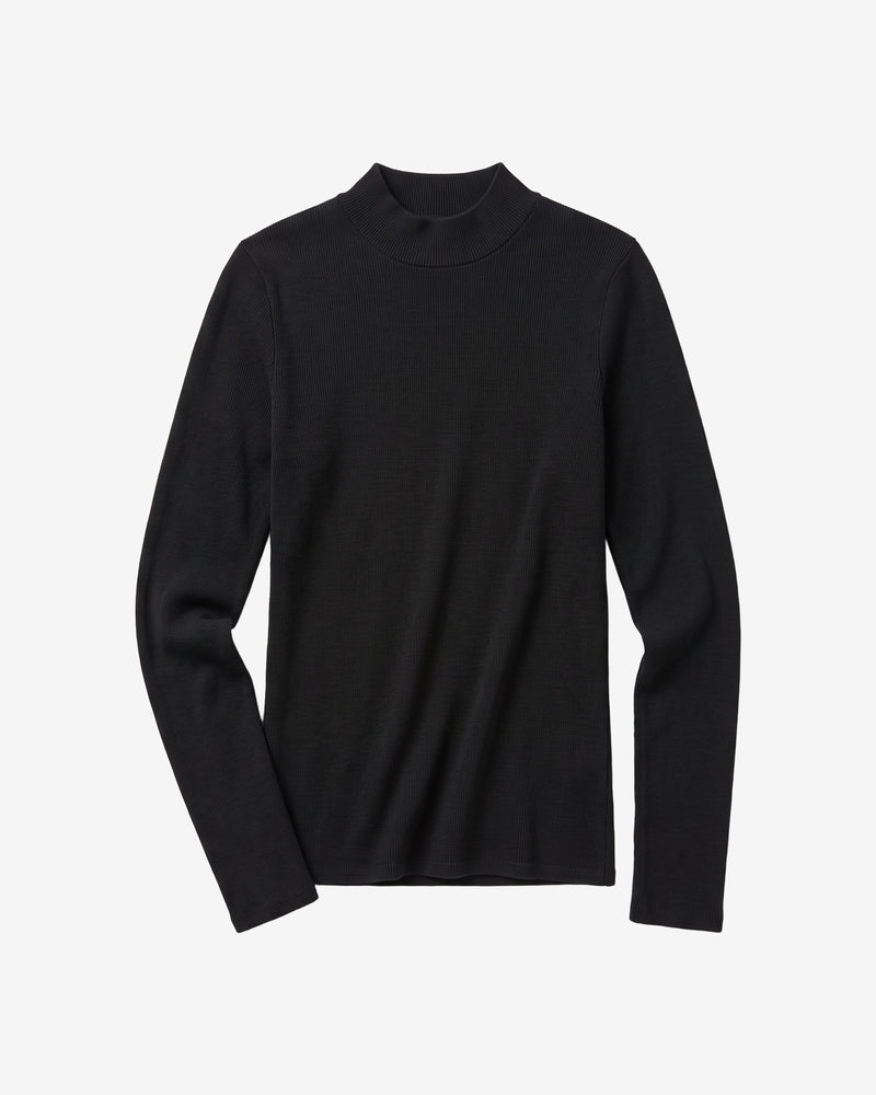 KnowledgeCotton Apparel - WMN Rib high neck LS Long Sleeves 1300 Black Jet