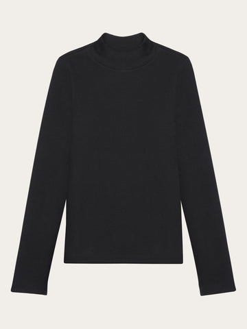 KnowledgeCotton Apparel - WMN Rib high neck LS Long Sleeves 1300 Black Jet