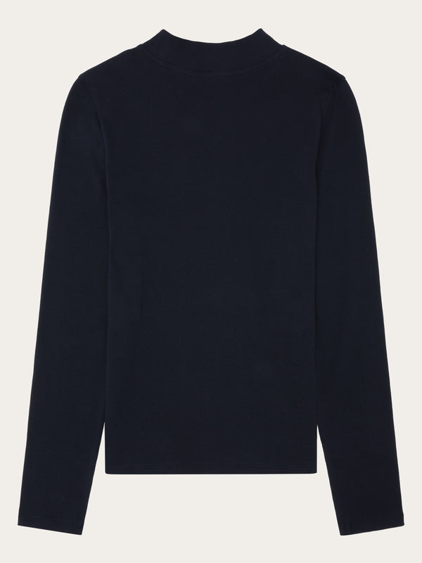 KnowledgeCotton Apparel - WMN Rib high neck LS Long Sleeves 1412 Night Sky