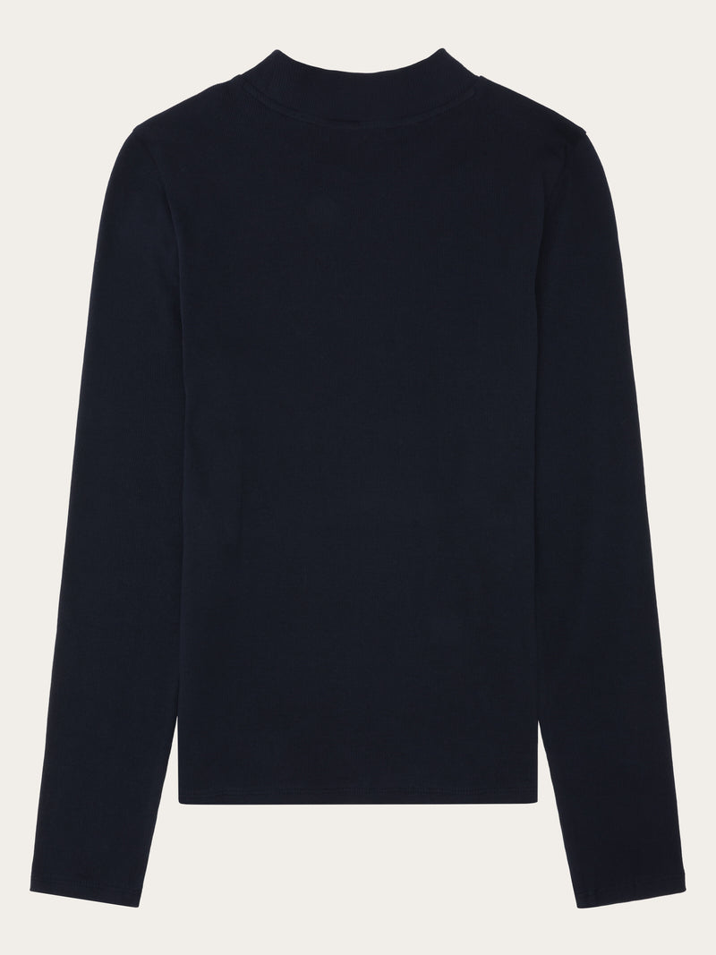 KnowledgeCotton Apparel - WMN Rib high neck LS Long Sleeves 1412 Night Sky