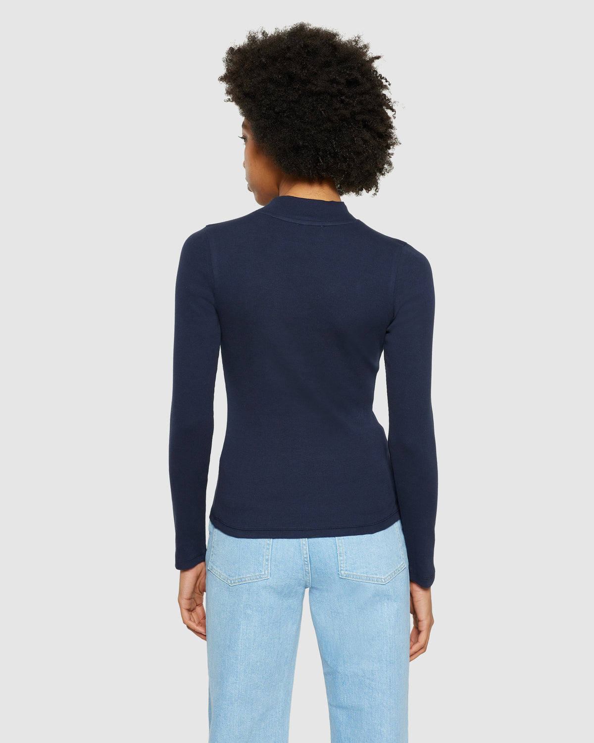 KnowledgeCotton Apparel - WMN Rib high neck LS Long Sleeves 1412 Night Sky