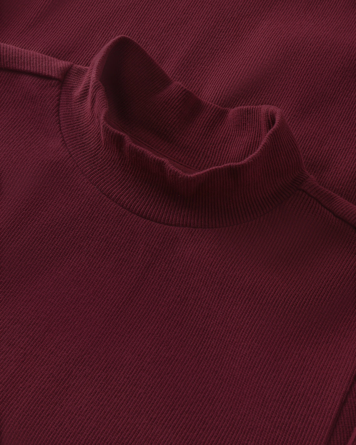 KnowledgeCotton Apparel - WMN Rib high neck LS Long Sleeves 1500 Burgundy
