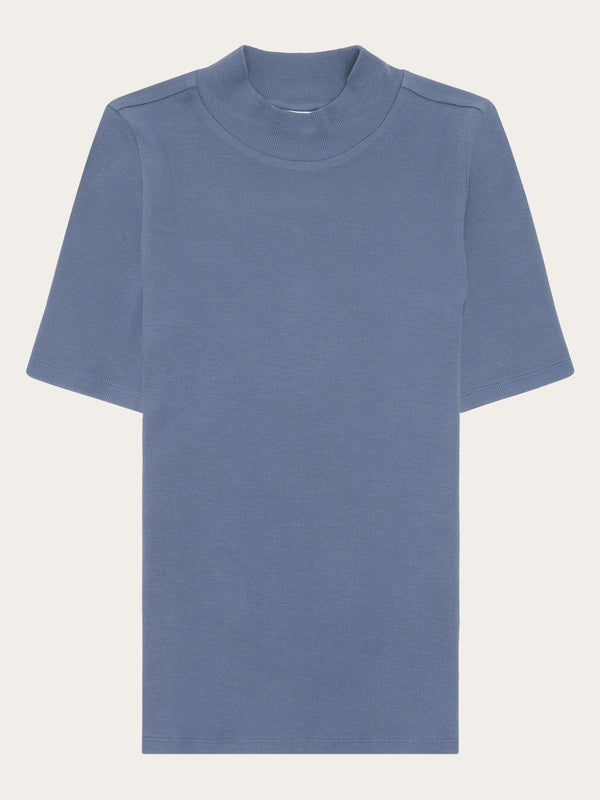 KnowledgeCotton Apparel - WMN Rib high neck SS T-shirts 1432 Moonlight Blue