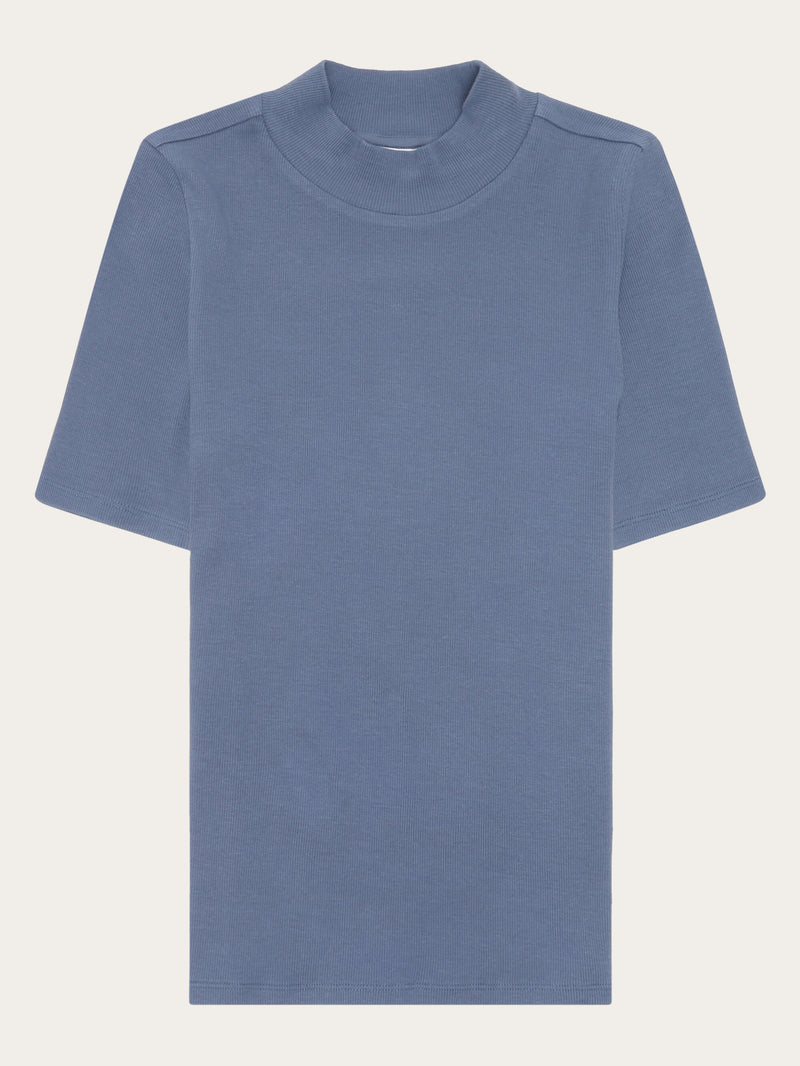 KnowledgeCotton Apparel - WMN Rib high neck SS T-shirts 1432 Moonlight Blue