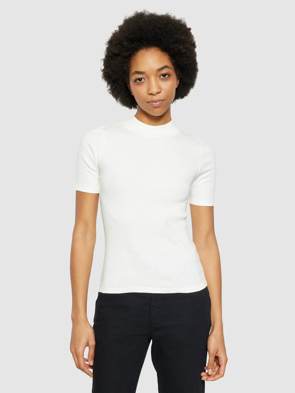KnowledgeCotton Apparel - WMN Rib high neck short sleeve T-shirts 1007 Star White