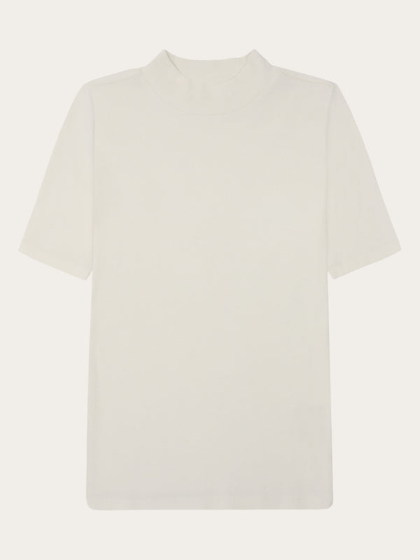 KnowledgeCotton Apparel - WMN Rib high neck short sleeve T-shirts 1007 Star White