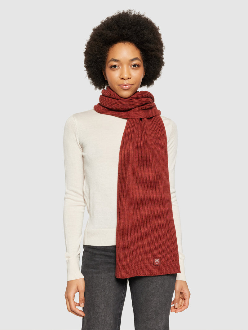 KnowledgeCotton Apparel - UNI Rib knit scarf Scarfs 1478 Fired Brick