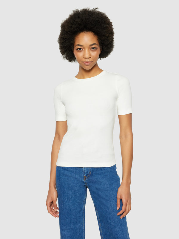 KnowledgeCotton Apparel - WMN Rib t-shirt T-shirts 1007 Star White