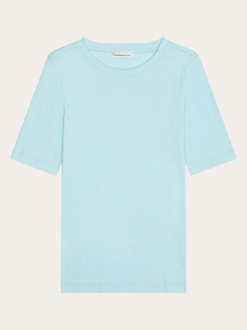 KnowledgeCotton Apparel - WMN Rib t-shirt T-shirts 1480 Aqua-Esque