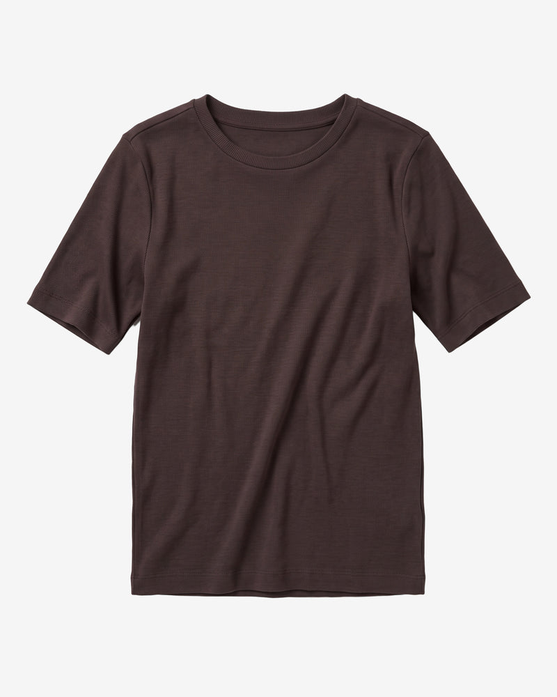 KnowledgeCotton Apparel - WMN Rib t-shirt T-shirts 1487 Chocolate Torte