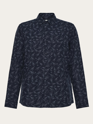 KnowledgeCotton Apparel - MEN SOS Cotton Tencel Printed Shirt - OCS/Vegan Shirts 9921 Blue