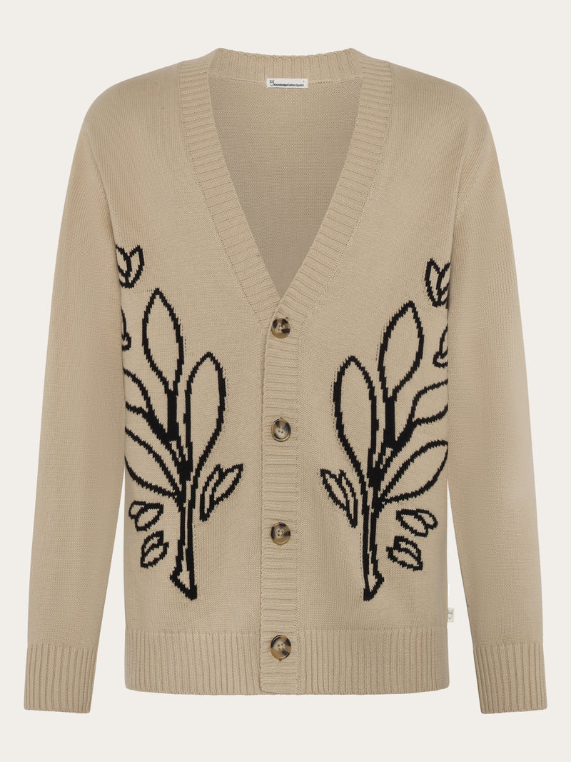 KnowledgeCotton Apparel - MEN SOS Jacquard knitted Cardigan GOTS/Vegan Knits 1228 Light feather gray