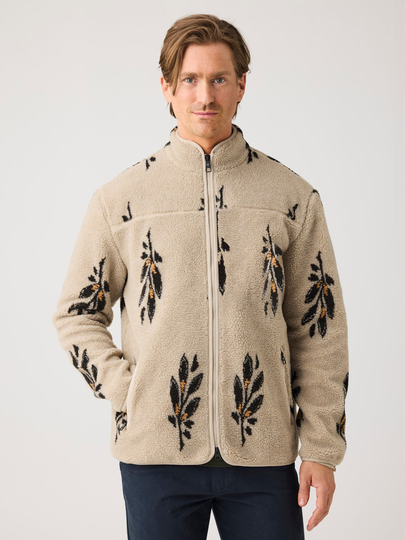KnowledgeCotton Apparel - MEN SOS Loose Fit AOP Zip Fleece - GRS/Vegan Fleeces 9930 Beige