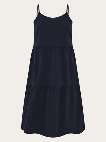 KnowledgeCotton Apparel - WMN Seersucker strap dress Dresses 1412 Night Sky