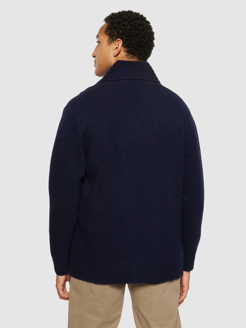 KnowledgeCotton Apparel - MEN Shawl neck wool knit - RWS Knits 1001 Total Eclipse