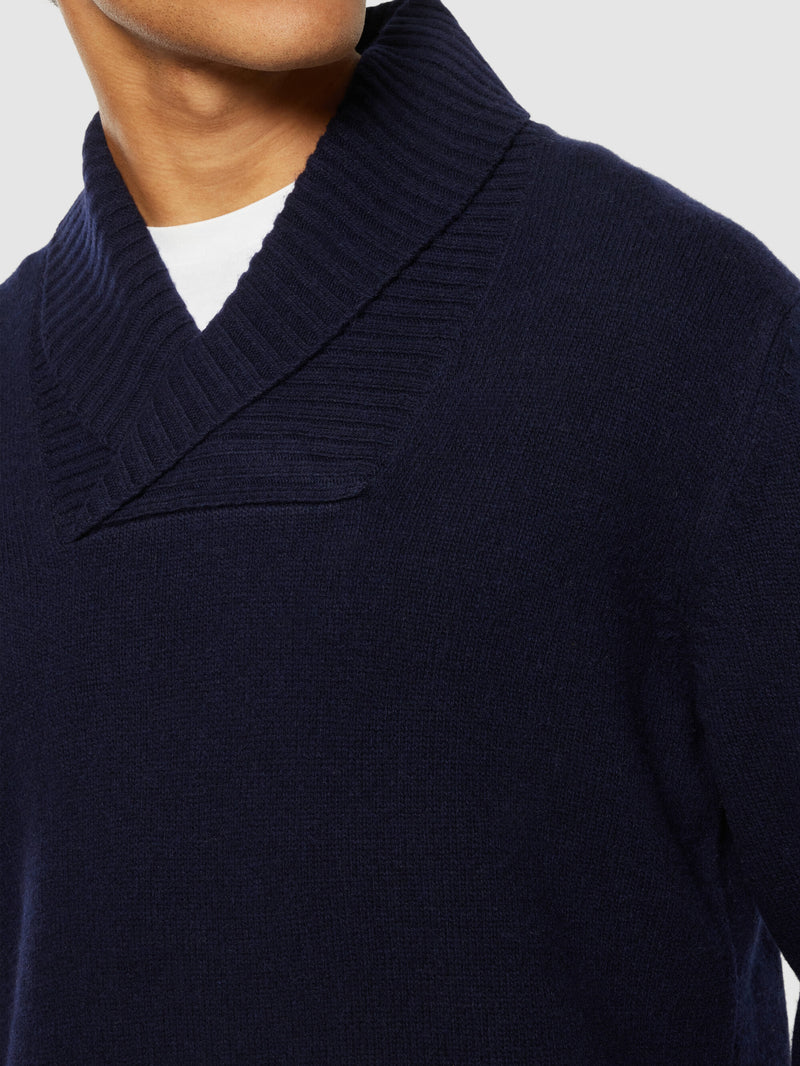 KnowledgeCotton Apparel - MEN Shawl neck wool knit - RWS Knits 1001 Total Eclipse