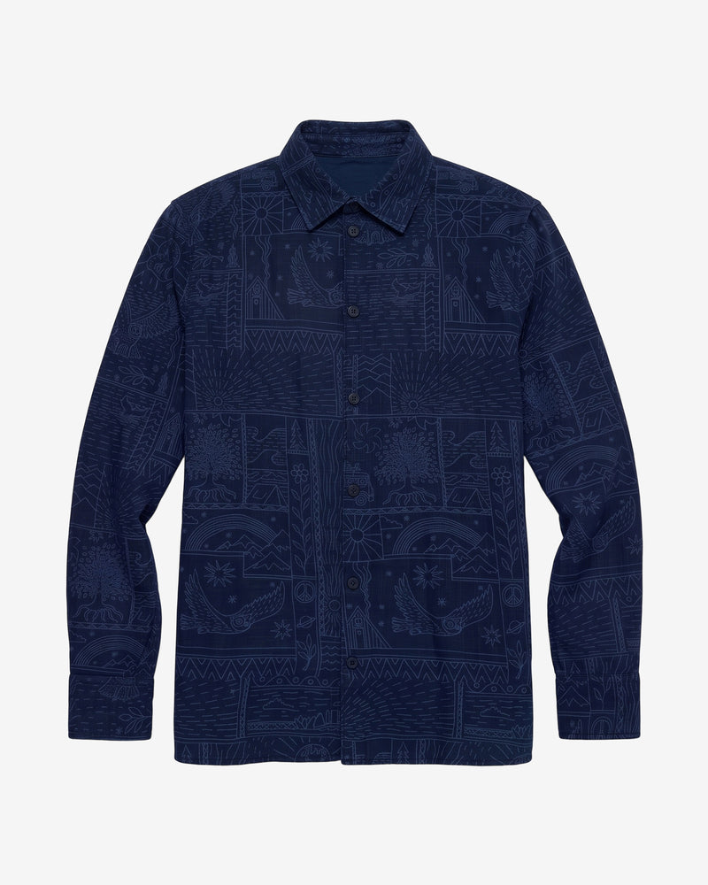KnowledgeCotton Apparel - MEN Sleet comfort print shirt Shirts 9921 Blue
