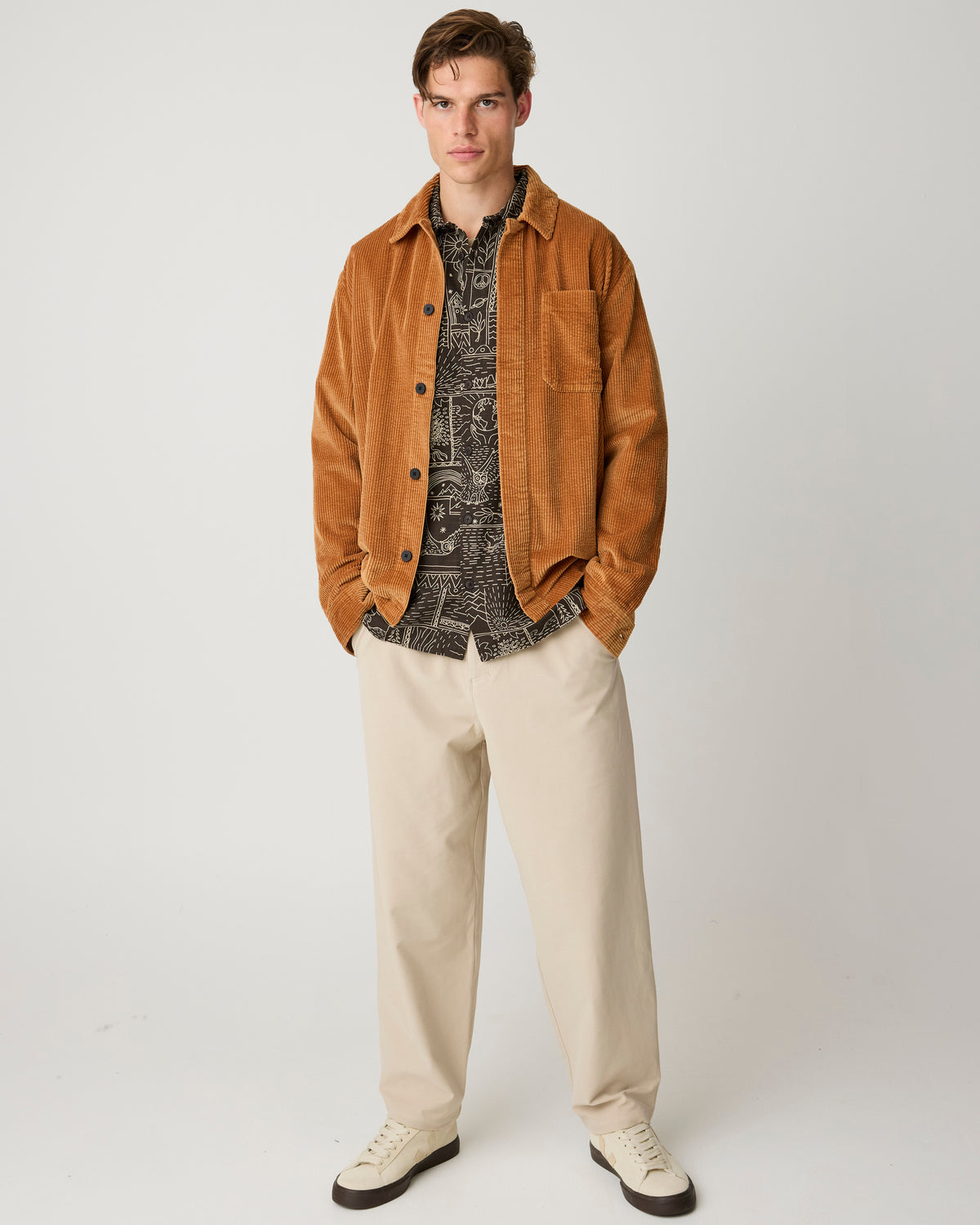 KnowledgeCotton Apparel - MEN Sleet comfort print shirt Shirts 9935 Dark Brown