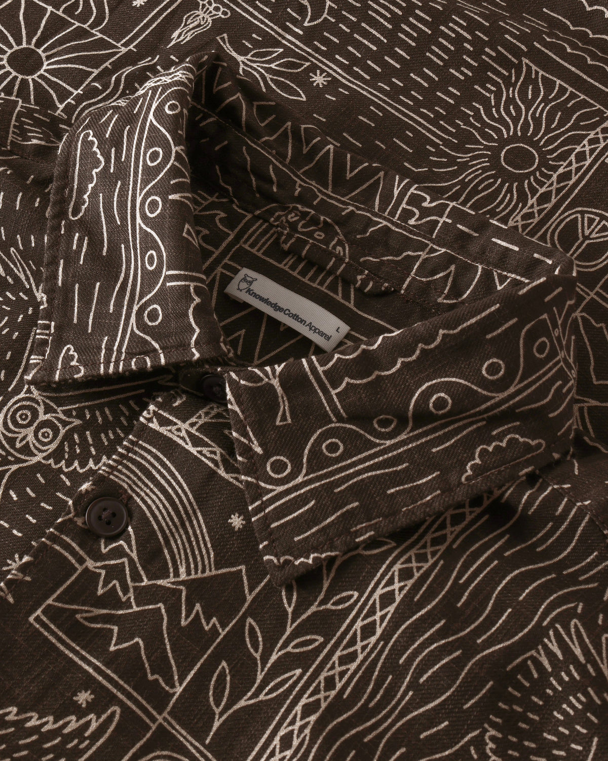 KnowledgeCotton Apparel - MEN Sleet comfort print shirt Shirts 9935 Dark Brown