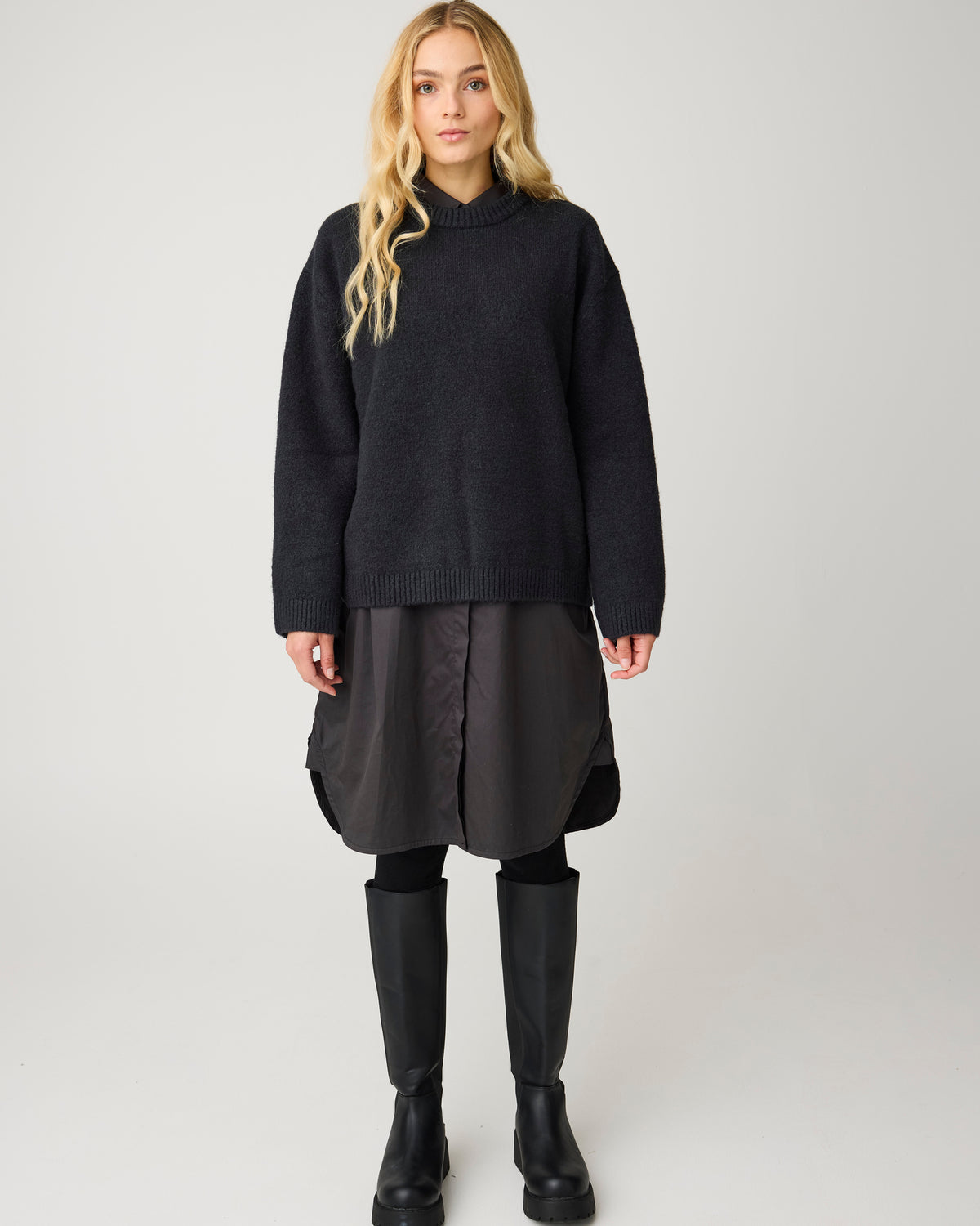 KnowledgeCotton Apparel - WMN Soufflé yarn sweater Knits 1300 Black Jet
