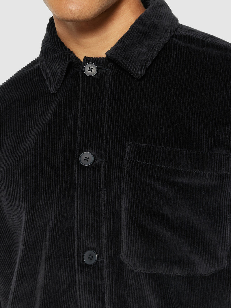 KnowledgeCotton Apparel - MEN Stretched 8-wales corduroy overshirt Overshirts 1300 Black Jet