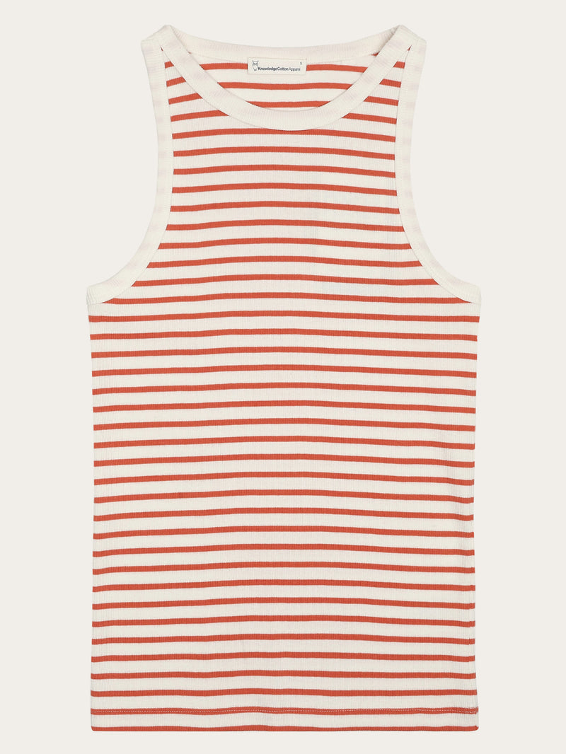 KnowledgeCotton Apparel - WMN Striped racer rib top T-shirts 8025 Red Stripe