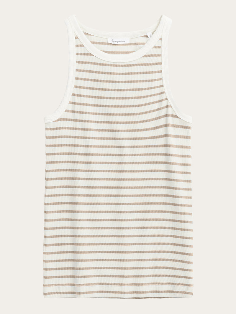 KnowledgeCotton Apparel - WMN Striped racer rib top T-shirts 8030 Beige stripe