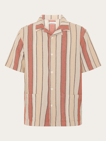 KnowledgeCotton Apparel - MEN Striped short sleeve shirt Shirts 8025 Red Stripe