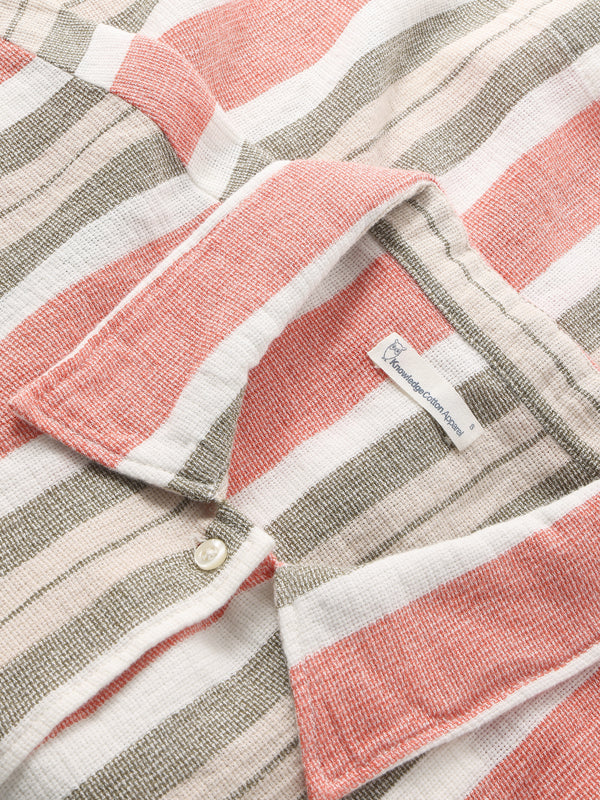 KnowledgeCotton Apparel - WMN Striped short sleeved shirt - GOTS/Vegan Shirts 8023 Green stripe