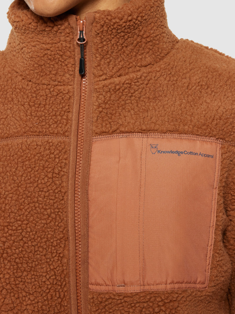 KnowledgeCotton Apparel - WMN Teddy high neck zip jacket Fleeces 1426 Mocha Bisque